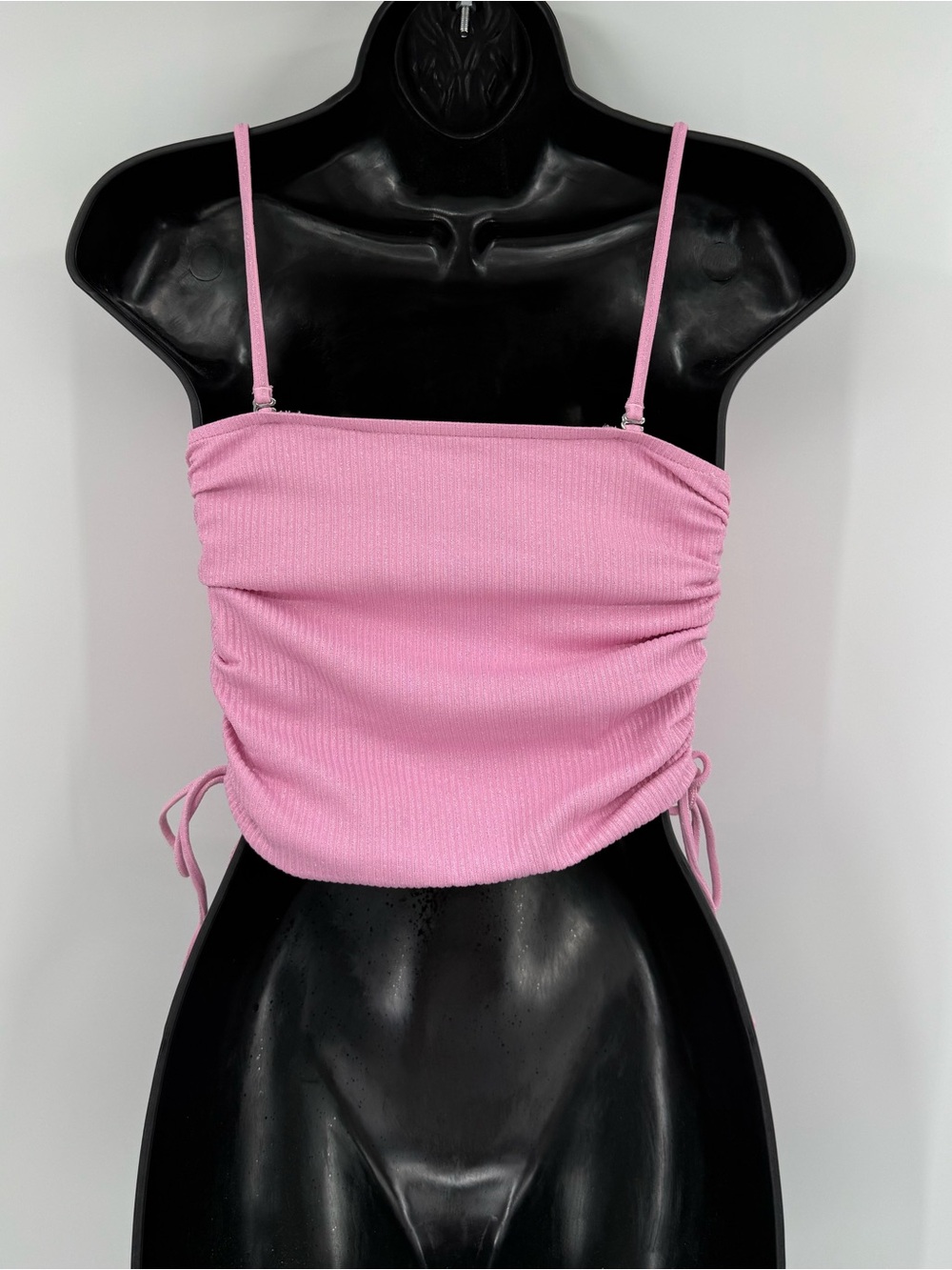 JMP The Label Ribbed Ruched Side-Tie Tankini Top | Sparkly Pink | Small - Picture 2 of 4